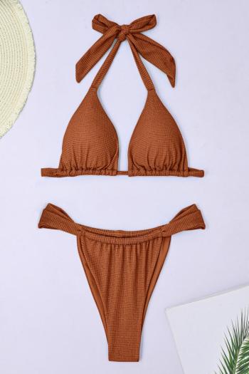 Wholesale Sexy 3 Colors Glitter Padded Halter Neck Triangle Bikini Set