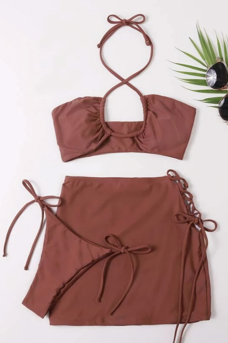 Wholesale New pure color padded halterneck selftie sexy twopiece