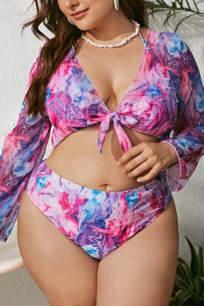 Wholesale L 4xl Plus Size New Tie Dye Batch Printing Padded Halter Neck Lace Up With Mesh Cover