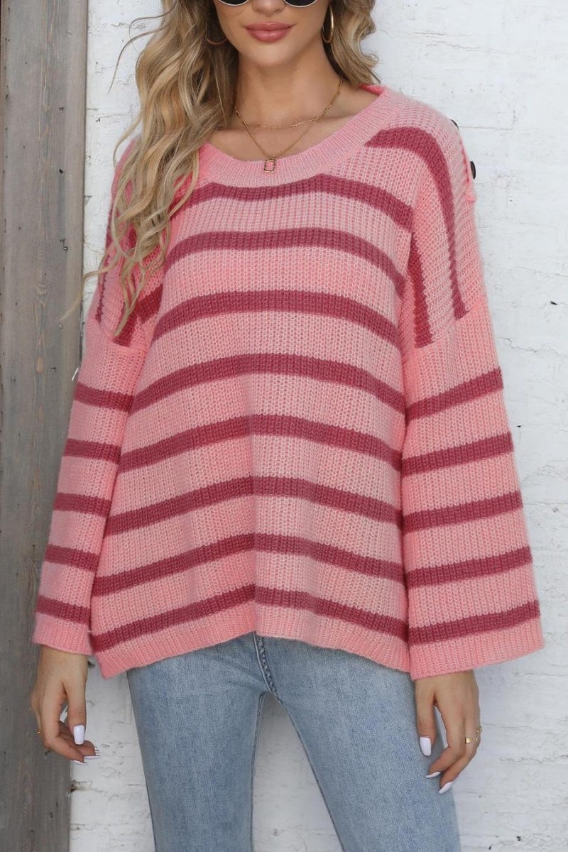 Wholesale Casual slight stretch stripe knitted 3 colors button