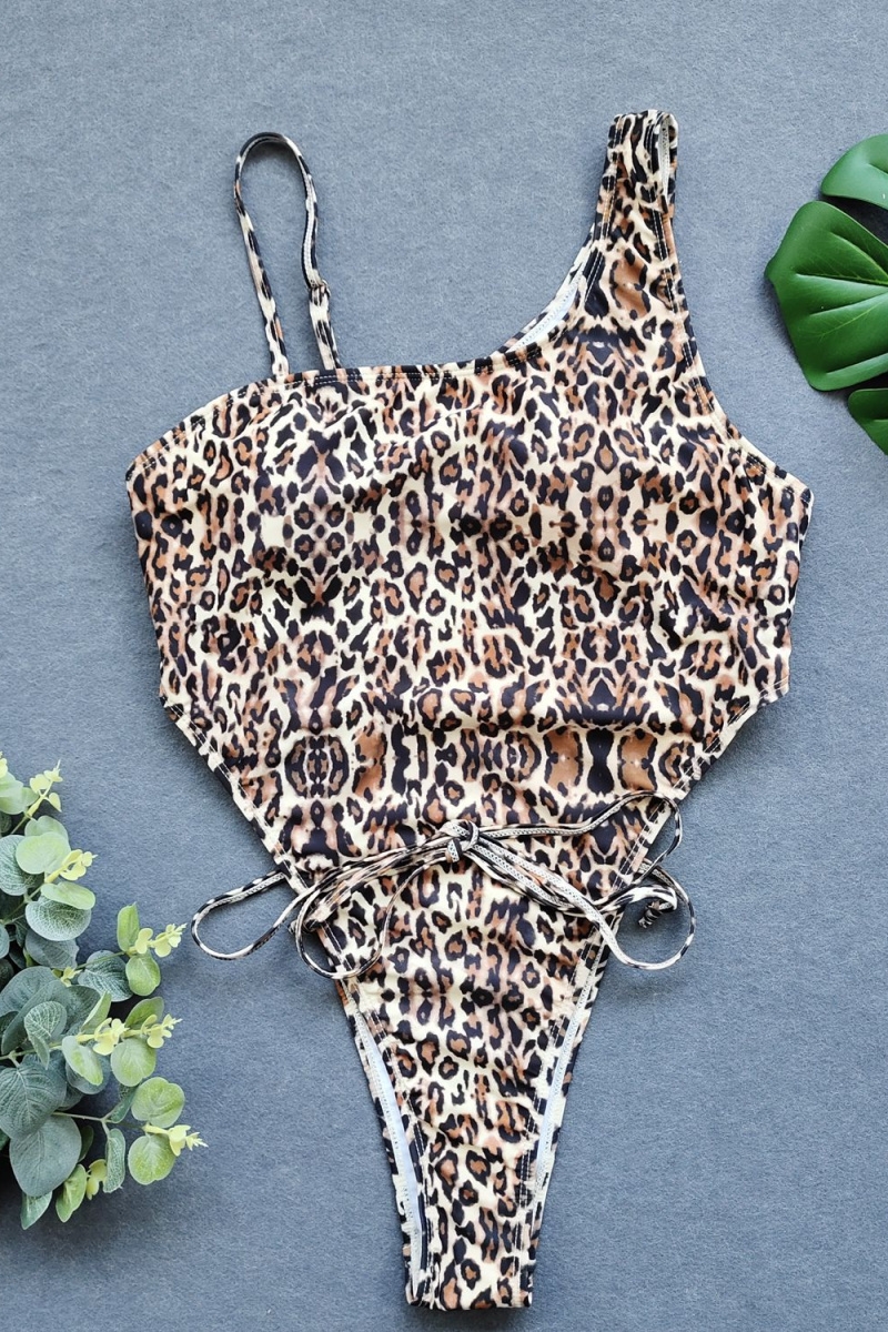 Wholesale New Leopard Print Padded Lace-up Sexy One-piece Bikini A71002 ...