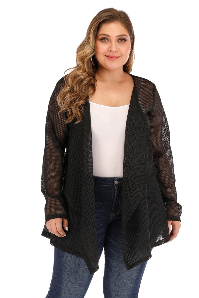 Wholesale Plus size solid color see through mesh stylish cardigan ...