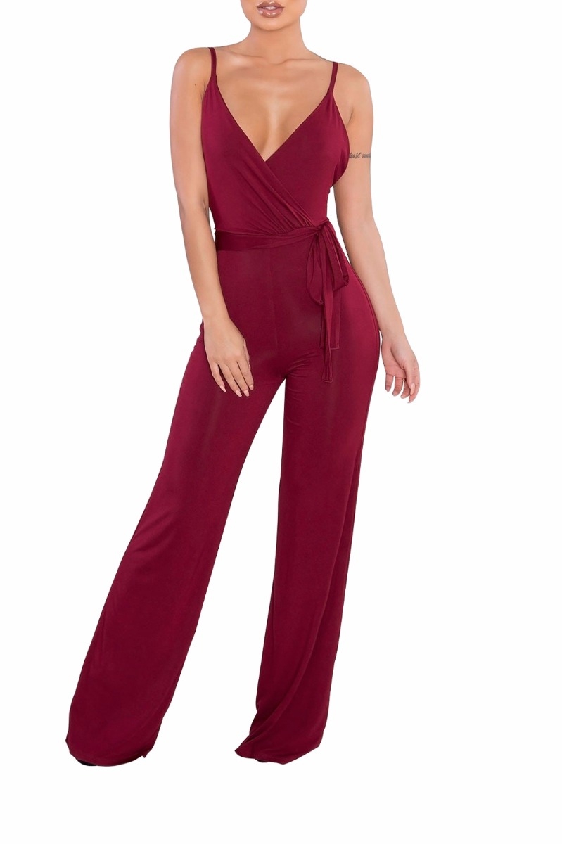 Wholesale Solid Sling Deep V Sexy Jumpsuit 040796 - Girlmerry.com