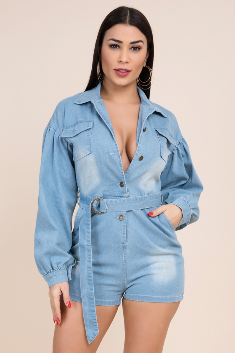 denim playsuit with belt