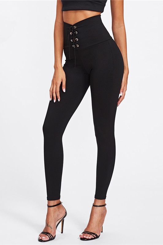 Wholesale High waist slim fit lacing pants 054163 - Girlmerry.com