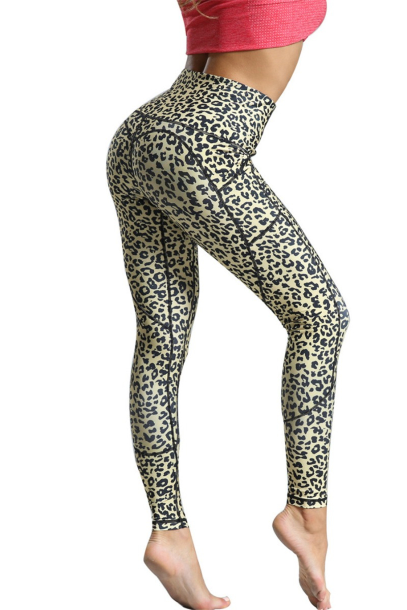 Wholesale New leopard print elastic high waist pockets sexy sports yoga ...