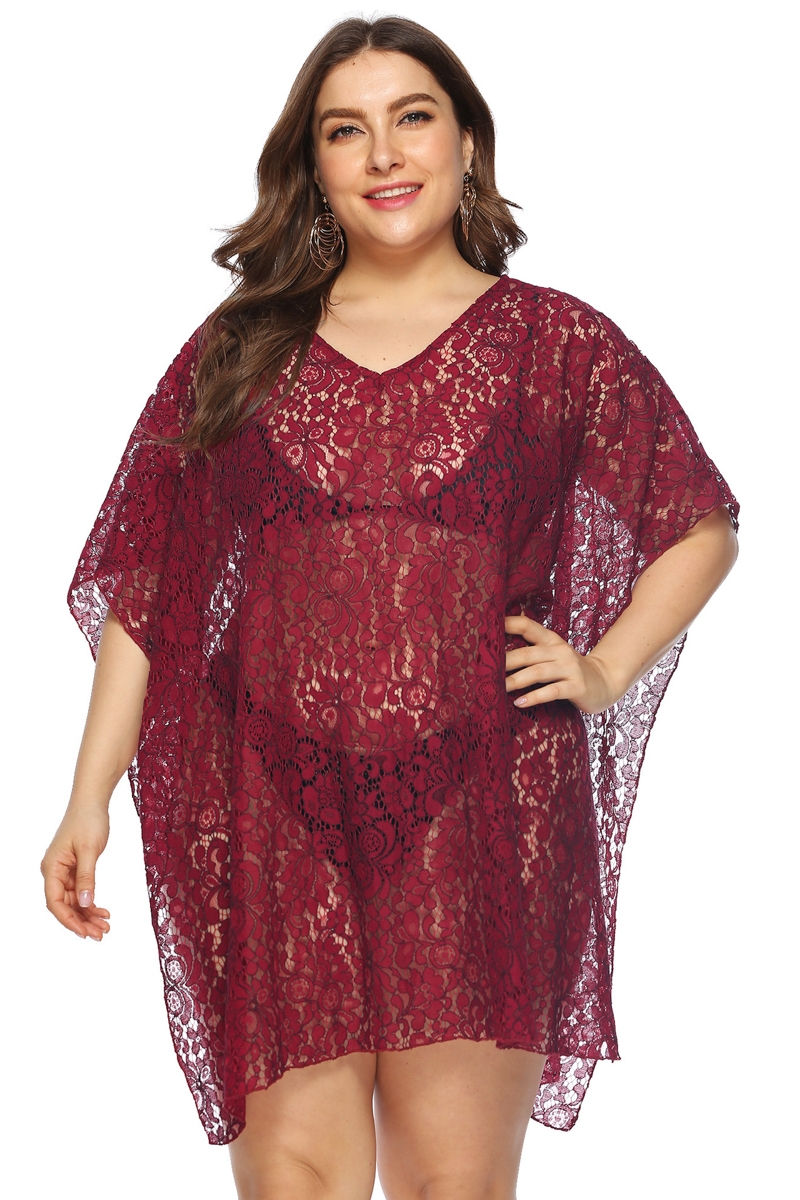 Wholesale New stylish plus size floral lace see through v neck loose ...