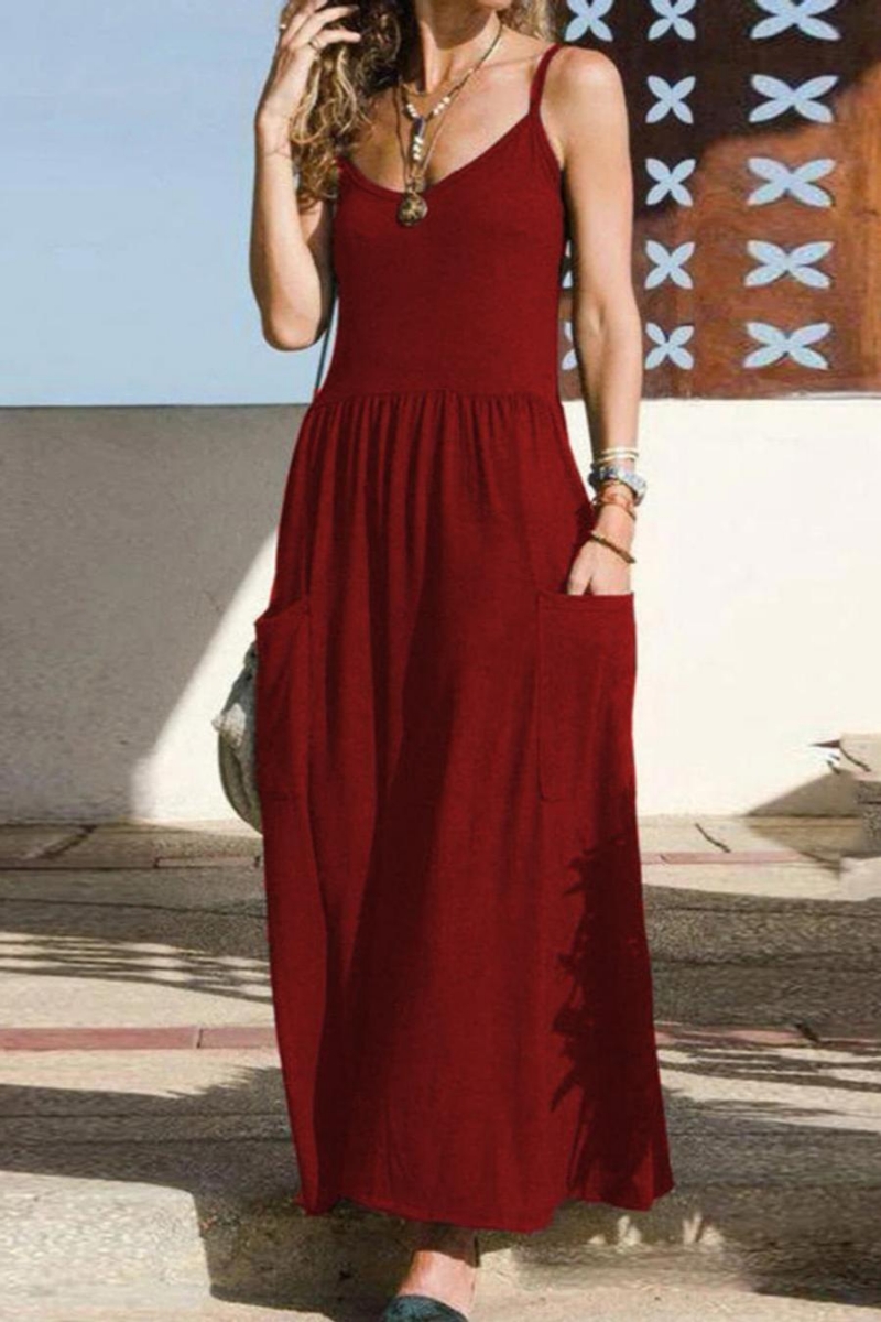 Wholesale Stylish plus size 4 colors slight stretch pocket sling maxi