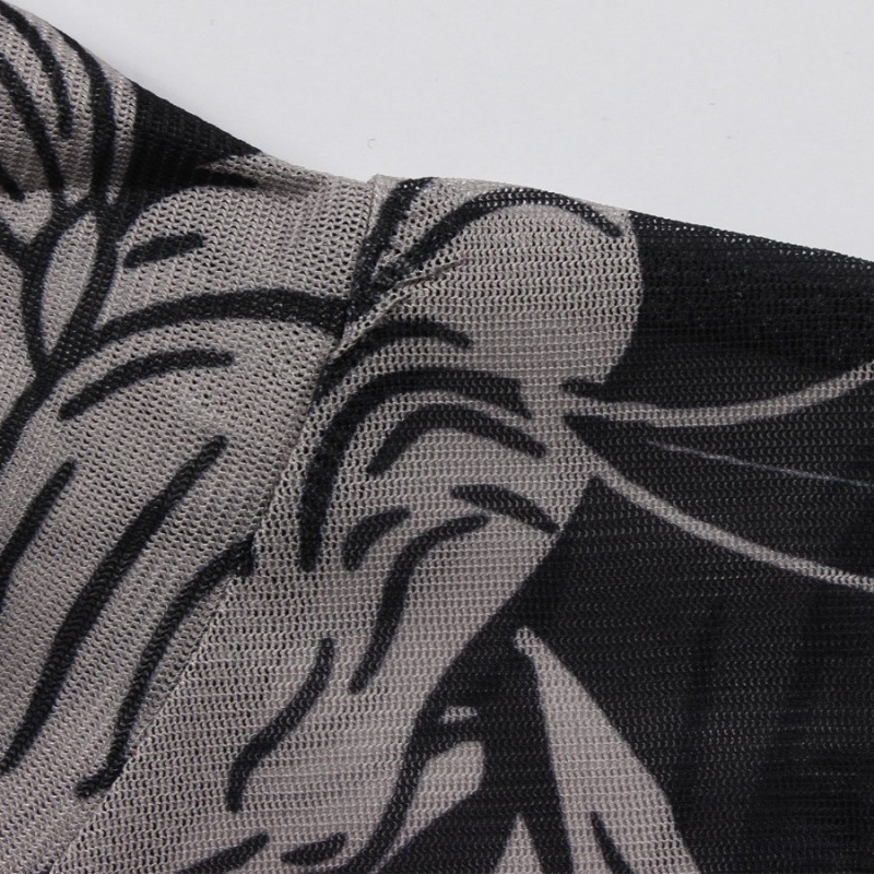 Sexy slight stretch mesh batch printing see-through high neck slim maxi dress - Image 4