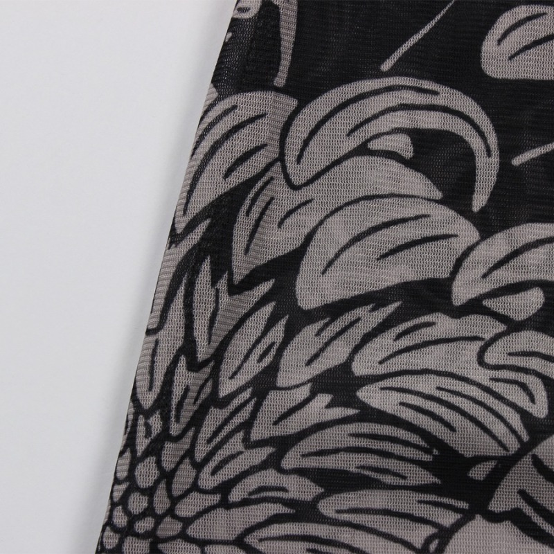 Sexy slight stretch mesh batch printing see-through high neck slim maxi dress - Image 7