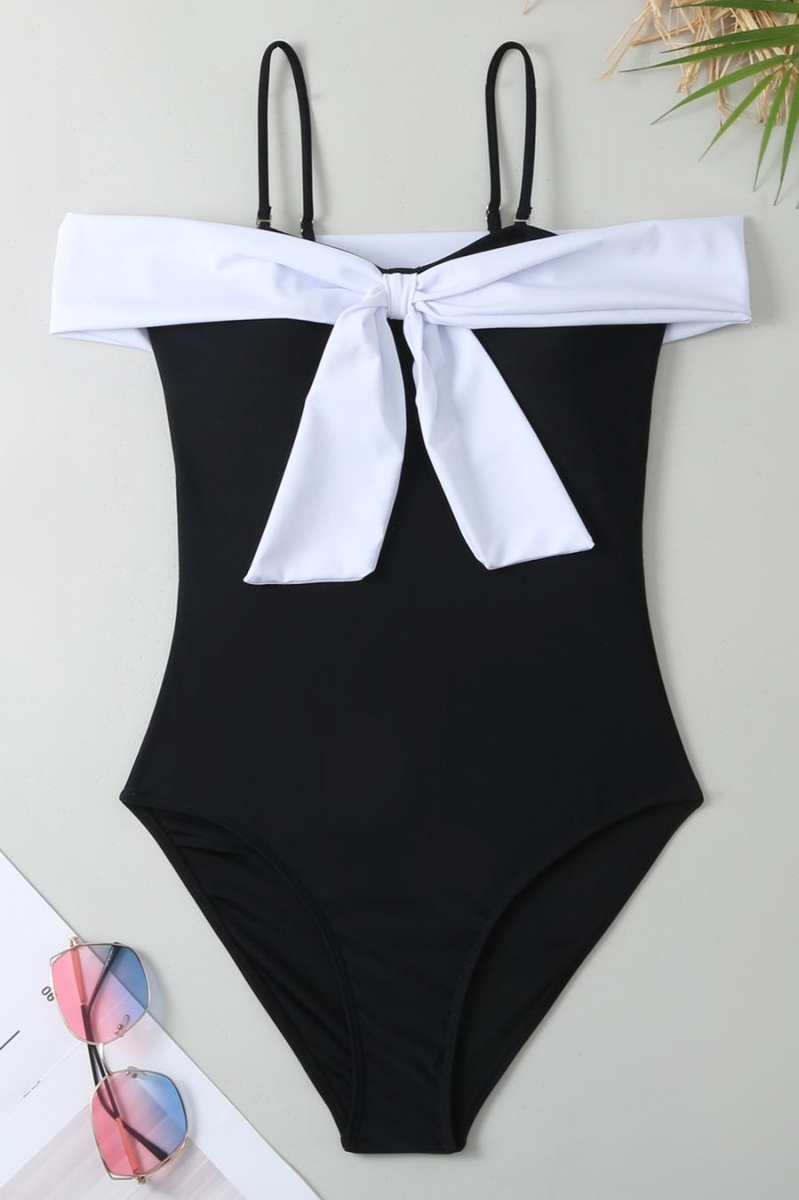 Wholesale Sexy Padded Colorblock Knotted Sling One Piece Swimsuit