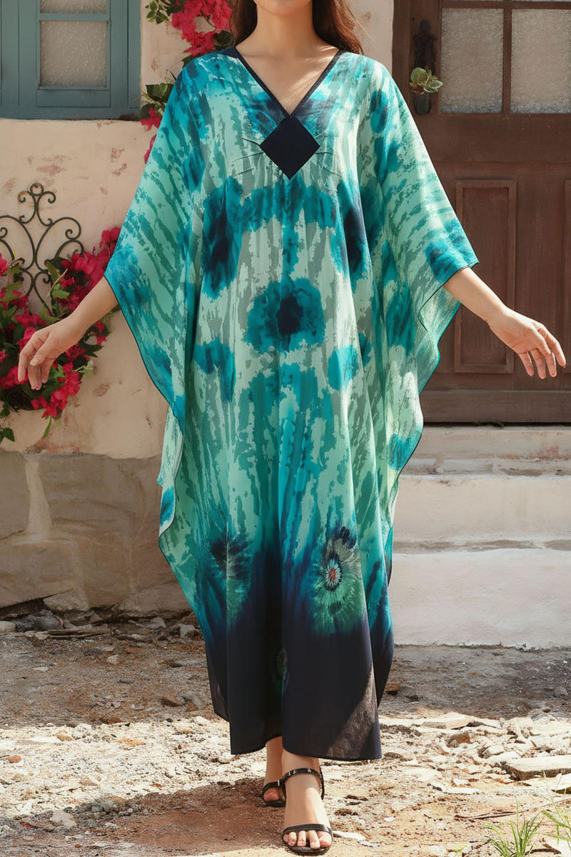 Wholesale New loose tie-dye print slit beach maxi robe cover-up #5 ...
