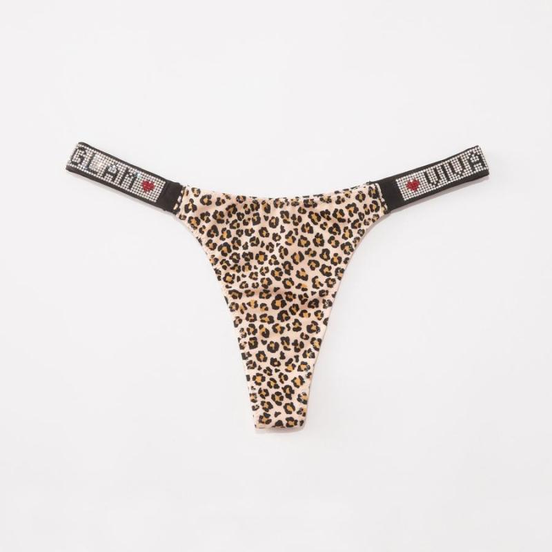 Leopard Lingerie With Metal Chain Tassels Cut Out Underwear