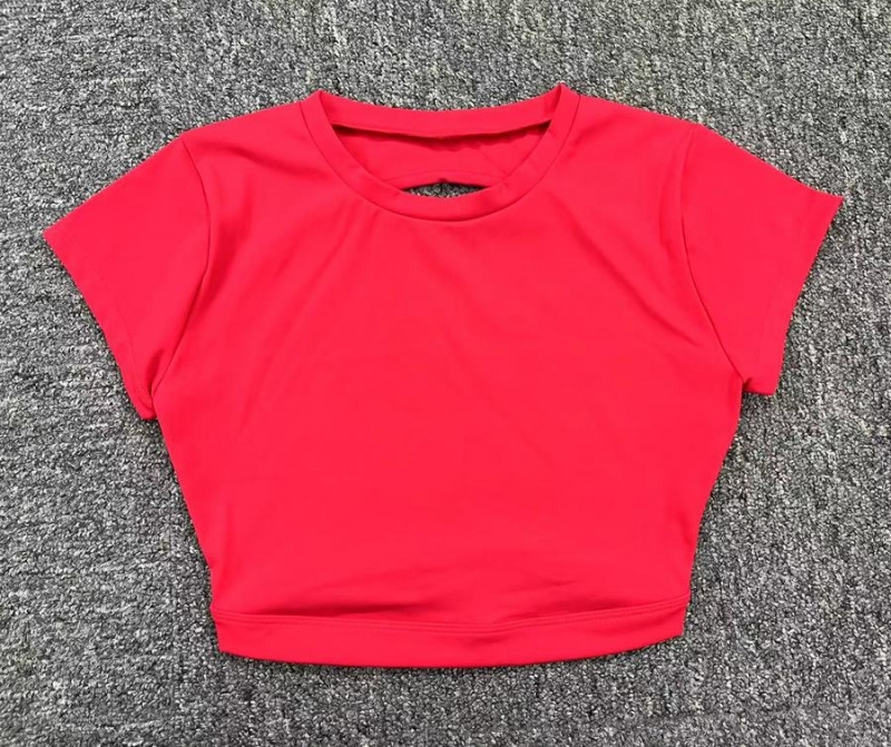 Wholesale Sports yoga slight stretch 7 colors backless short sleeve fitness  crop top HA001386 