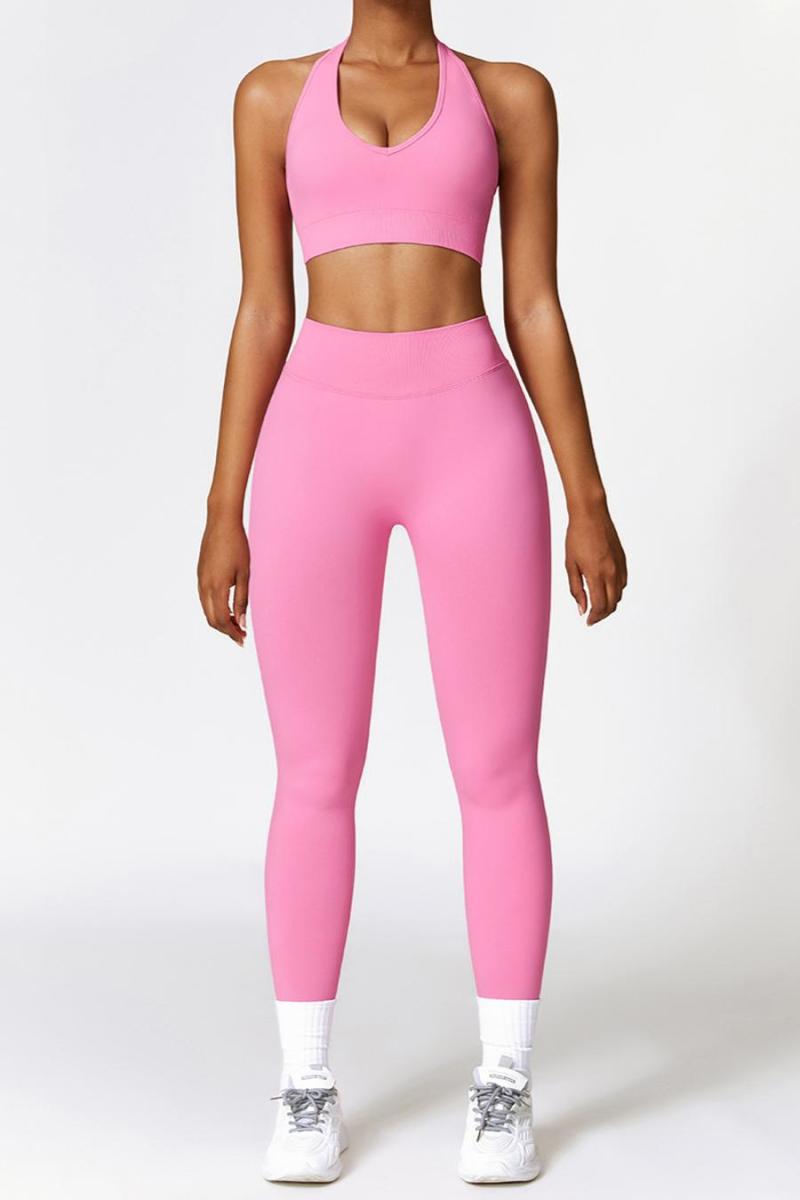 Wholesale Sports stretch removable padded square neck yoga pants sets(size  run small) HA001747 