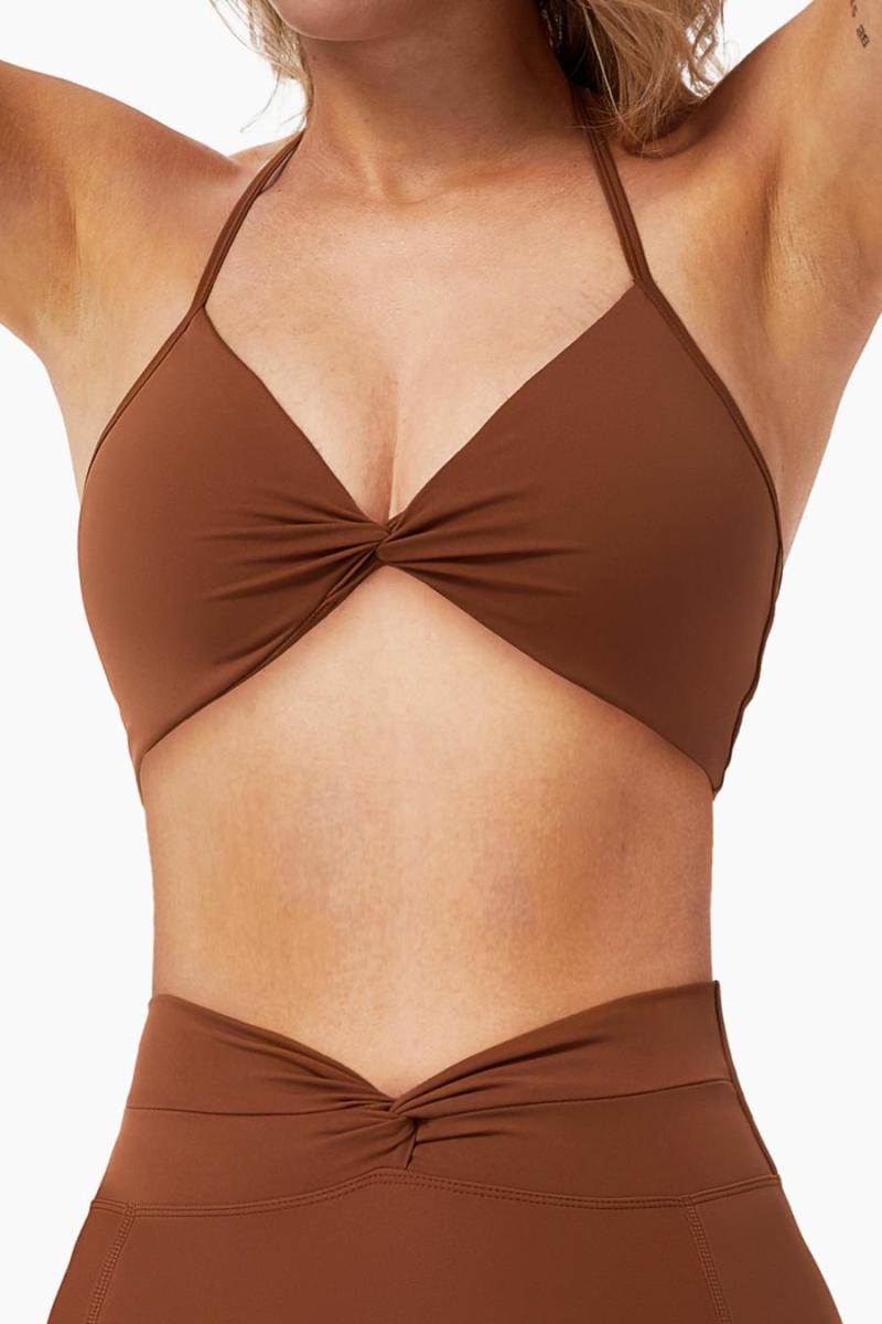 Wholesale Sports slight stretch solid color padded kink halter neck tight  yoga bra HA001840 