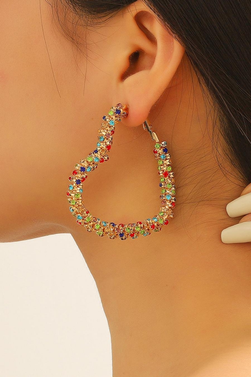 Wholesale One pair rhinestone heart shape hollow earrings(length