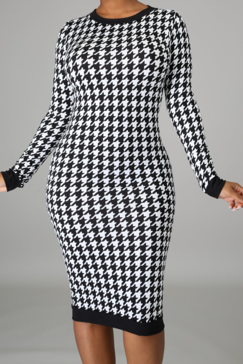 Wholesale Plus size houndstooth print stretch hollow stylish casual ...