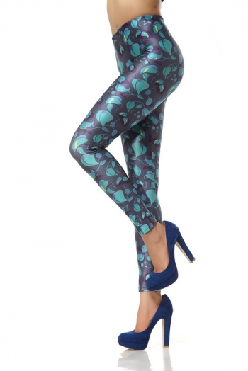  Women's Fashion Blue Floral Digital Printing Leggings
