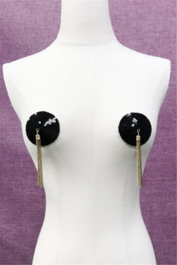 Sequins and metal tassel decorated fun invisible silicone one pair nipple cover