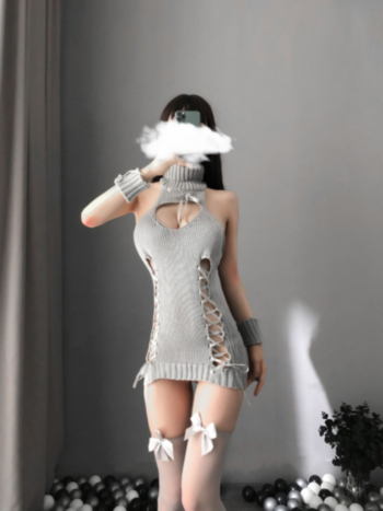 sexy sweater style hollow babydoll(with stockings & oversleeves)