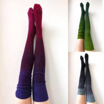1 pair winter gradient knitting thigh stockings(length:72cm)