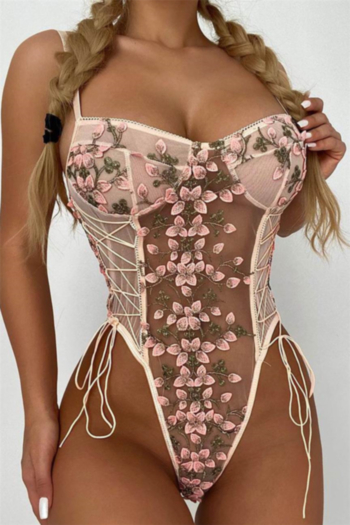 m-5xl plus size 3 colors summer embroidery bandage design sling sexy teddy collections（with steel rings）