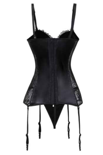 Oversized new lace splice PU hollow see through inelastic body corset(With G-Strings)