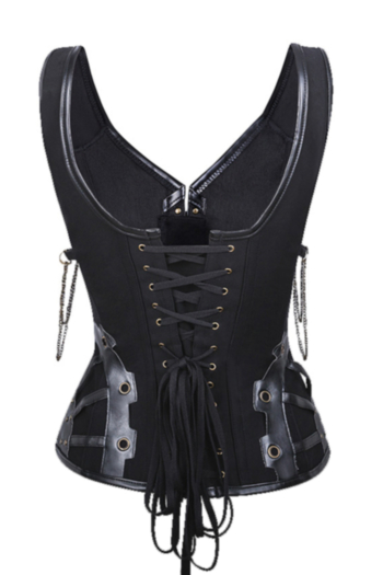 New stylish plus size sleeveless slim inelastic PU button metal chain waistband corset(With G-strings)