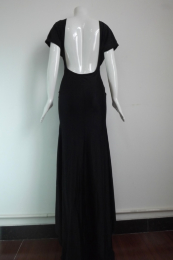  Black Deep V Backless Sexy Gown