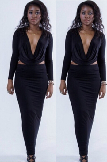 Fall New Long-sleeved V-neck Two-piece Dress