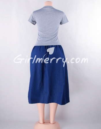 Gray Top&Denim Skirt  High Quality Romper