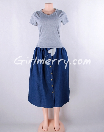 Gray Top&Denim Skirt  High Quality Romper