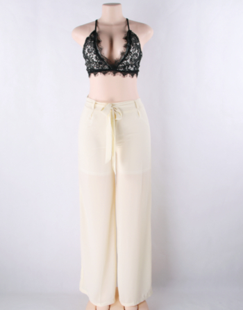 Sheer Lining Loose Pants With Lace Top