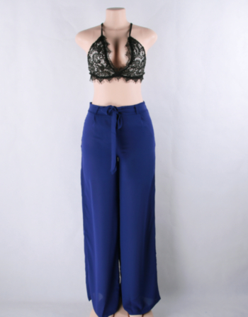 Sheer Lining Loose Pants With Lace Top