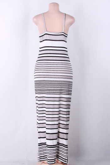Women's Stripe Deep V-Necked Backless Maxi Dress