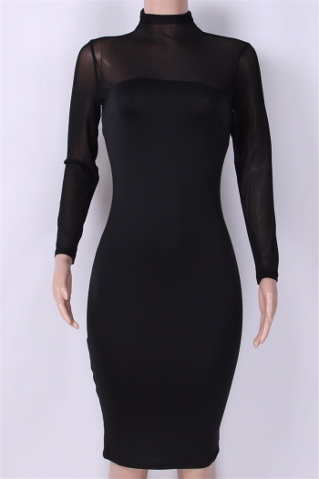 Black Mesh High-Necked Long-Sleeves Sexy Bodycon Dress