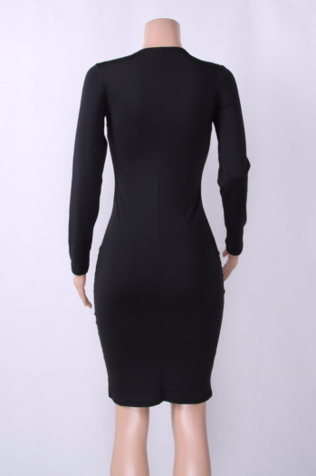 Thick Long-Sleeves Fashion Solid Open Elegant Midi Dress