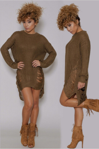 Women's Long-Sleeves Hollow Loose Fashion Sweaters Dress