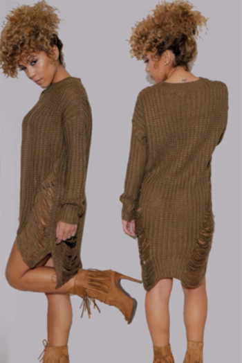 Women's Long-Sleeves Hollow Loose Fashion Sweaters Dress