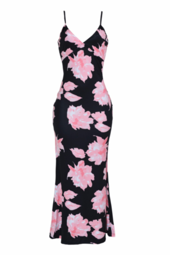 Sling Flower Printed Backless Maxi Dress