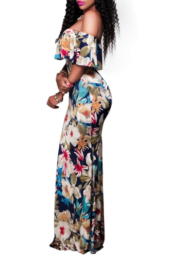 Off-Shoulder Flower Elegant Printed Maxi Dress 