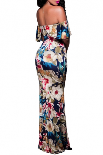 Off-Shoulder Flower Elegant Printed Maxi Dress 