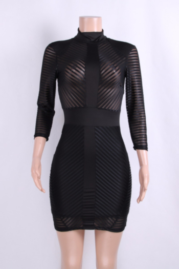 Black Mesh Long-Sleeves See Through Mini Dress