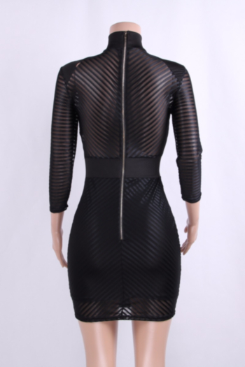 Black Mesh Long-Sleeves See Through Mini Dress