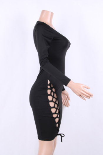 Black Bandage Sexy Solid Long-Sleeves Midi Dress
