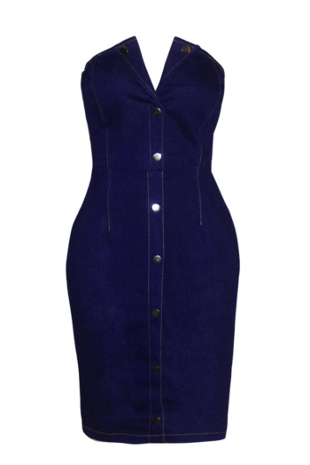 Dark Blue Strapless High Quality Denim Dress