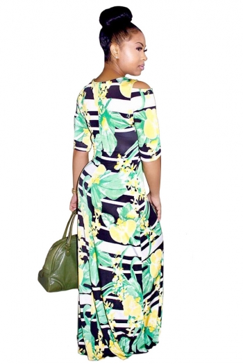 Multi-color Hollow Shoulder Maxi Dress