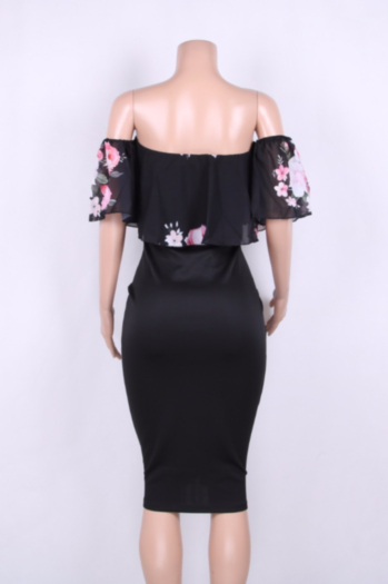 Sheer Flower Print Off-Shoulder Elegant Midi Dress