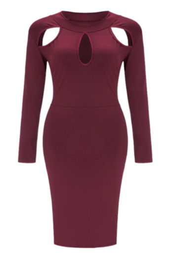 Solid Autumn New Long-Sleeves Cut Out Sexy Plus Tarty Dress
